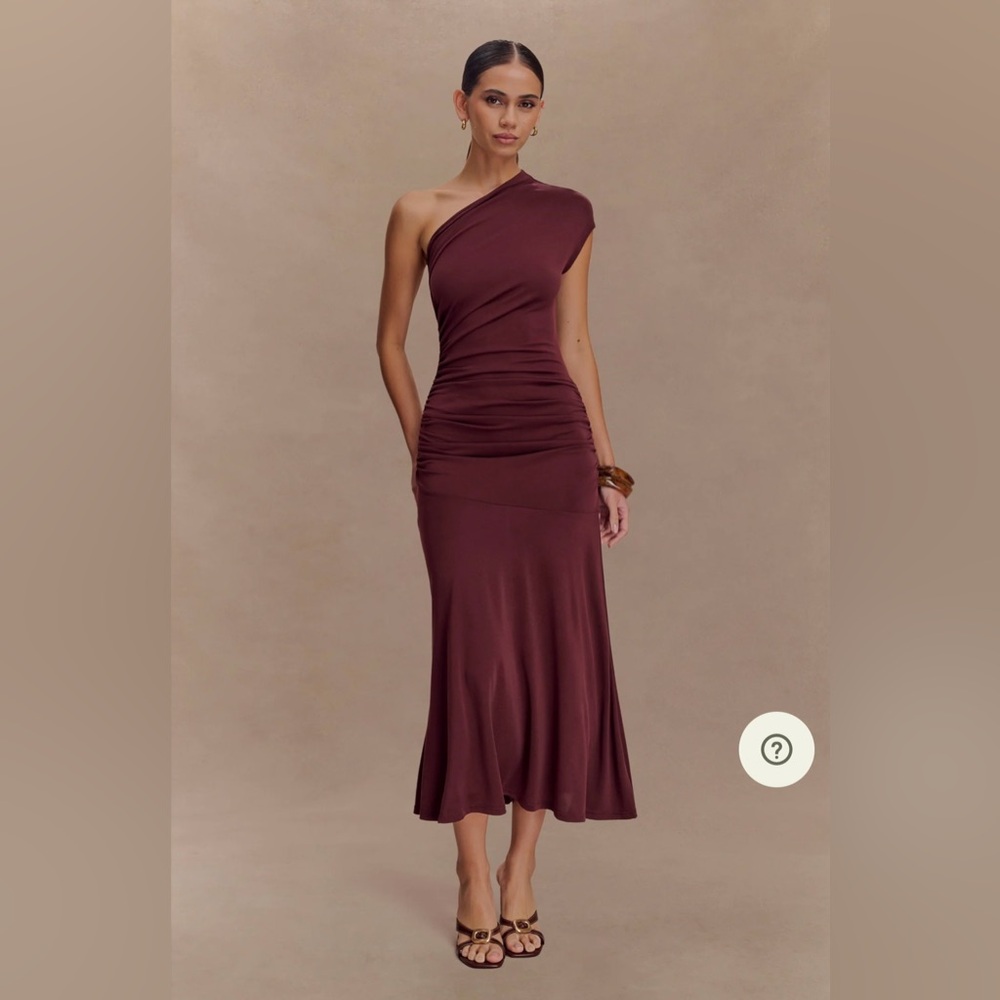 Meshki Chloe One Shoulder Midi Dress Mahogany